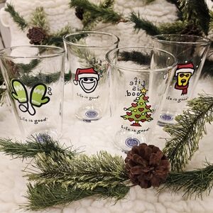 Life Is Good Christmas Highball Glass Set of 4
